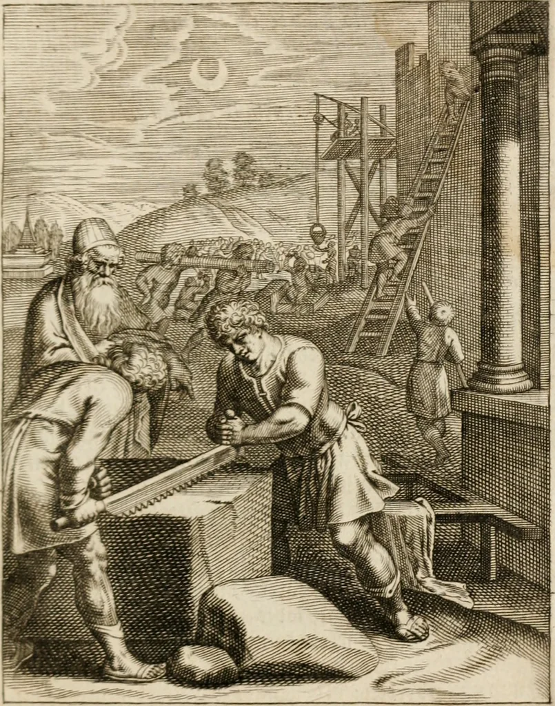 An illustration from Moralia Horatiana, das ist, Die Horatzische sitten-lehre : aus der ernst-sittigen geselschaft der alten weise-meister gezogen, und mit 113 [i.e. 103] in kupfer gestochenen sinn-bildern, und eben so viel erklärungen und andern anmärkungen vorgestellet, 1656, leaf 208