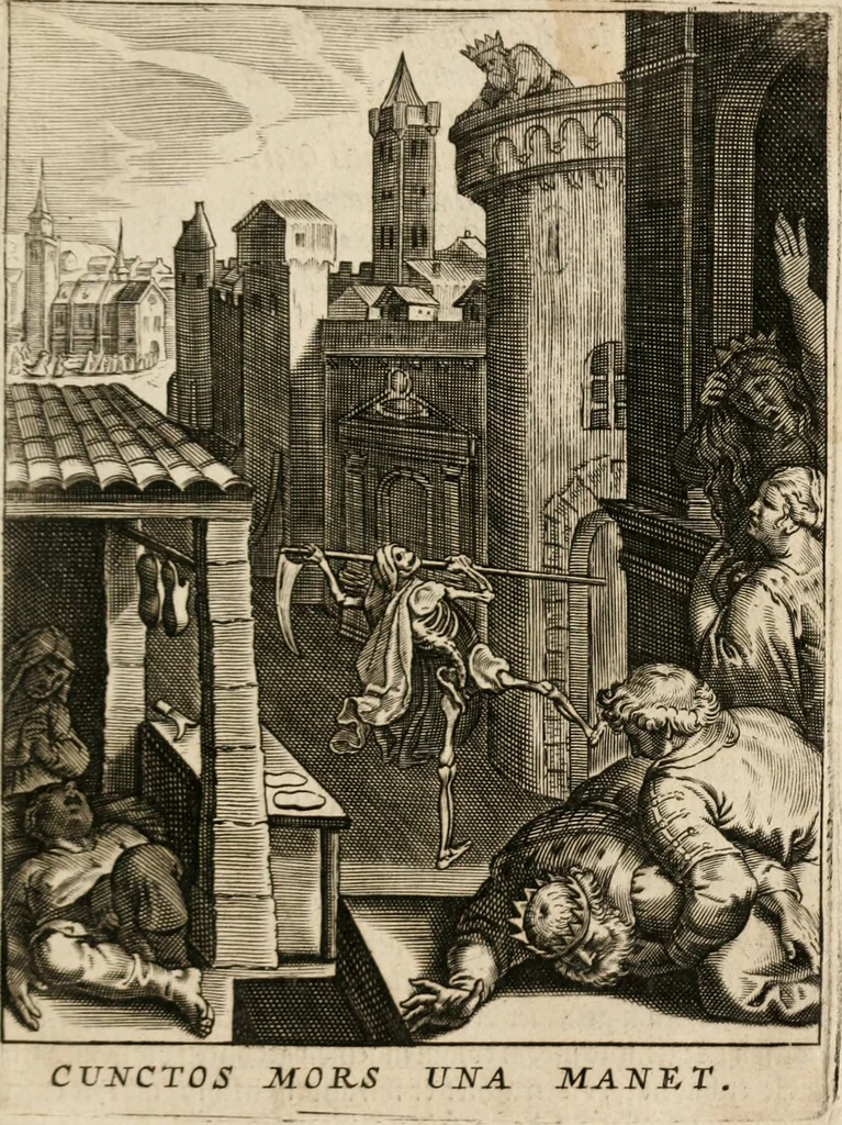 An illustration from Moralia Horatiana, das ist, Die Horatzische sitten-lehre : aus der ernst-sittigen geselschaft der alten weise-meister gezogen, und mit 113 [i.e. 103] in kupfer gestochenen sinn-bildern, und eben so viel erklärungen und andern anmärkungen vorgestellet, 1656, leaf 214
