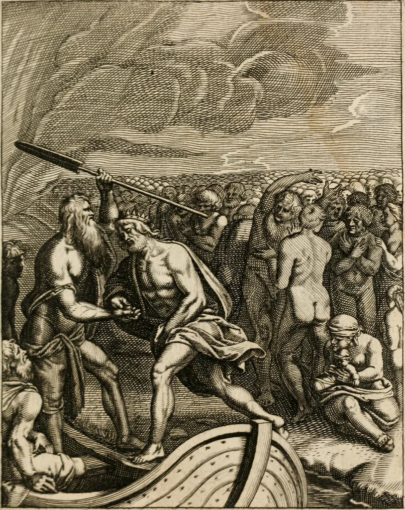 An illustration from Moralia Horatiana, das ist, Die Horatzische sitten-lehre : aus der ernst-sittigen geselschaft der alten weise-meister gezogen, und mit 113 [i.e. 103] in kupfer gestochenen sinn-bildern, und eben so viel erklärungen und andern anmärkungen vorgestellet, 1656, leaf 218