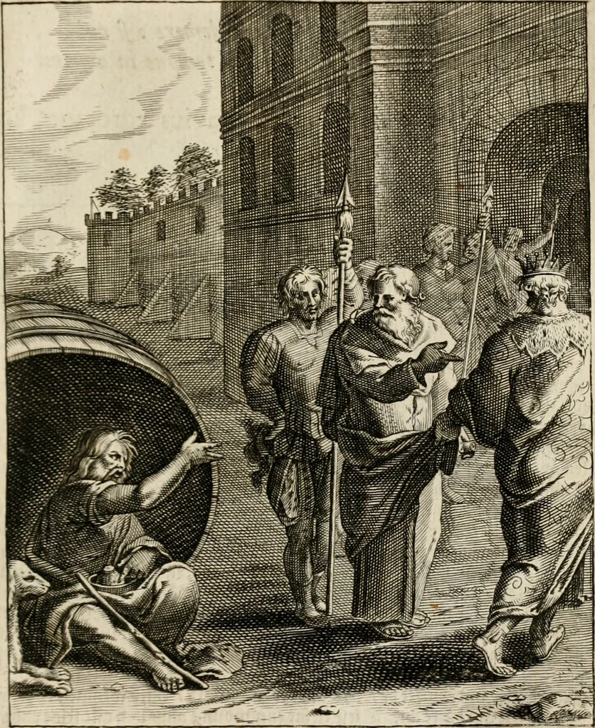 An illustration from Moralia Horatiana, das ist, Die Horatzische sitten-lehre : aus der ernst-sittigen geselschaft der alten weise-meister gezogen, und mit 113 [i.e. 103] in kupfer gestochenen sinn-bildern, und eben so viel erklärungen und andern anmärkungen vorgestellet, 1656, leaf 40
