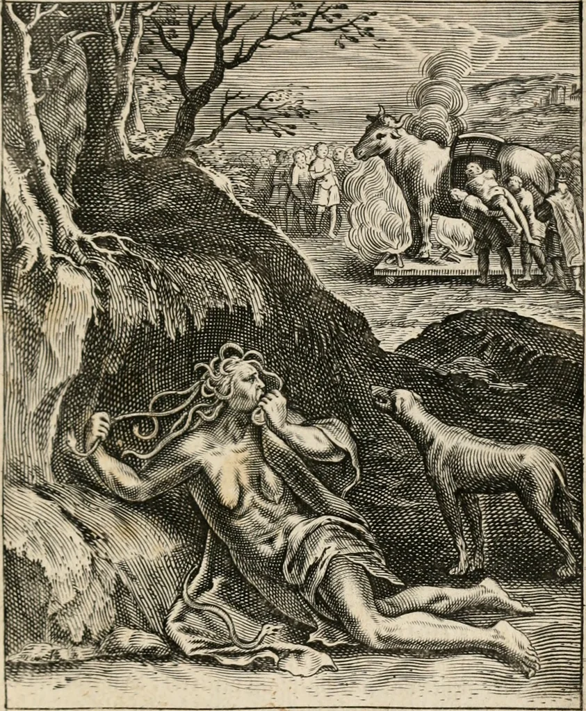 An illustration from Moralia Horatiana, das ist, Die Horatzische sitten-lehre : aus der ernst-sittigen geselschaft der alten weise-meister gezogen, und mit 113 [i.e. 103] in kupfer gestochenen sinn-bildern, und eben so viel erklärungen und andern anmärkungen vorgestellet, 1656, leaf 70