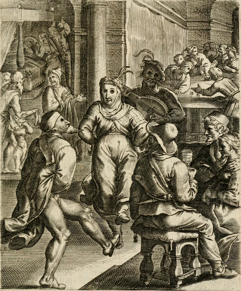 An illustration from Moralia Horatiana, das ist, Die Horatzische sitten-lehre : aus der ernst-sittigen geselschaft der alten weise-meister gezogen, und mit 113 [i.e. 103] in kupfer gestochenen sinn-bildern, und eben so viel erklärungen und andern anmärkungen vorgestellet, 1656, leaf 84