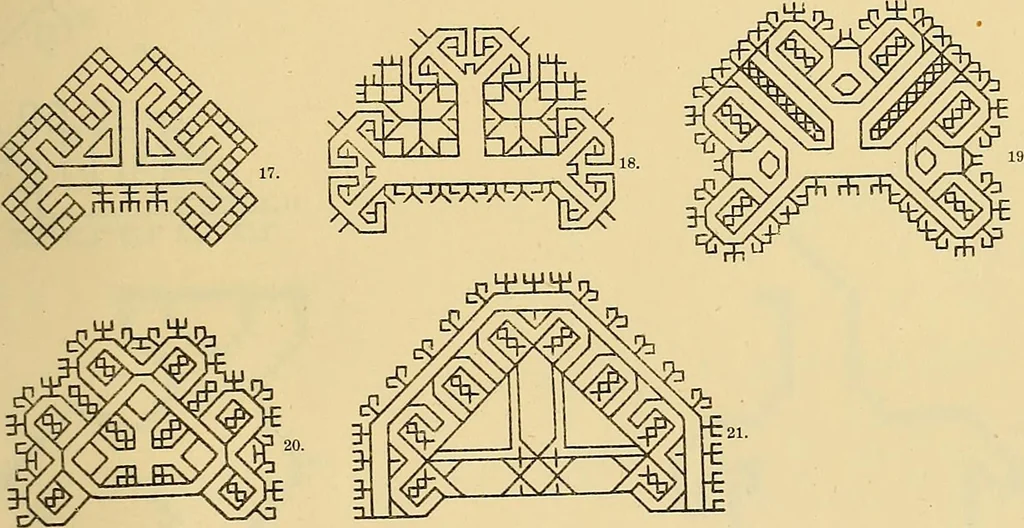 An illustration from Mordvalaisten pukuja kuoseja. Trachten und Muster der Mordvinen, 1896, leaf 186