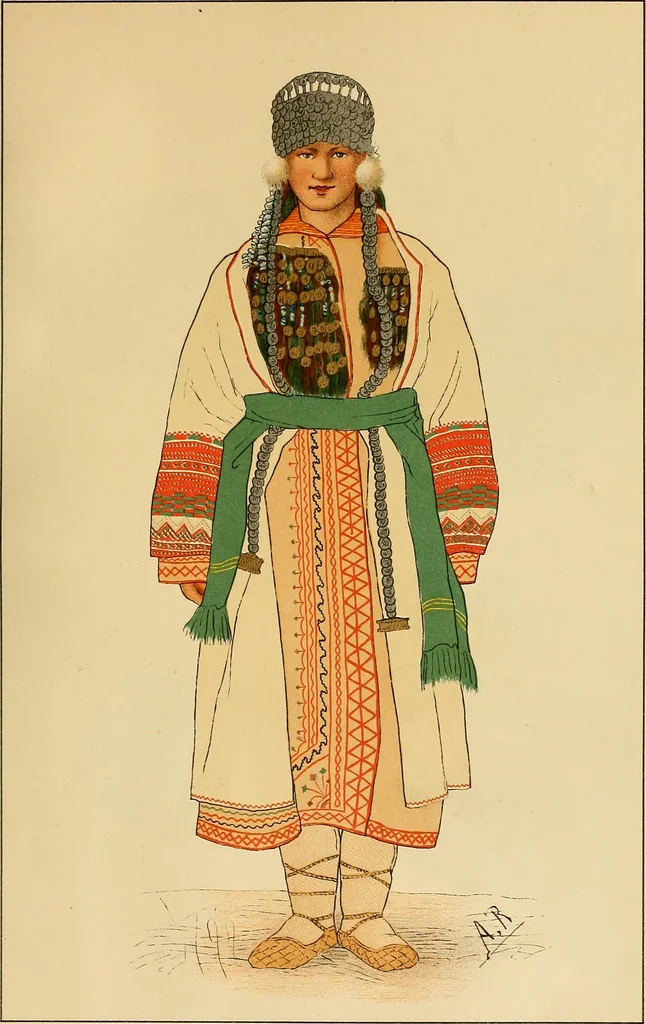 An illustration from Mordvalaisten pukuja kuoseja. Trachten und Muster der Mordvinen, 1896, leaf 230