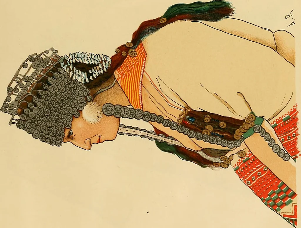An illustration from Mordvalaisten pukuja kuoseja. Trachten und Muster der Mordvinen, 1896, leaf 232