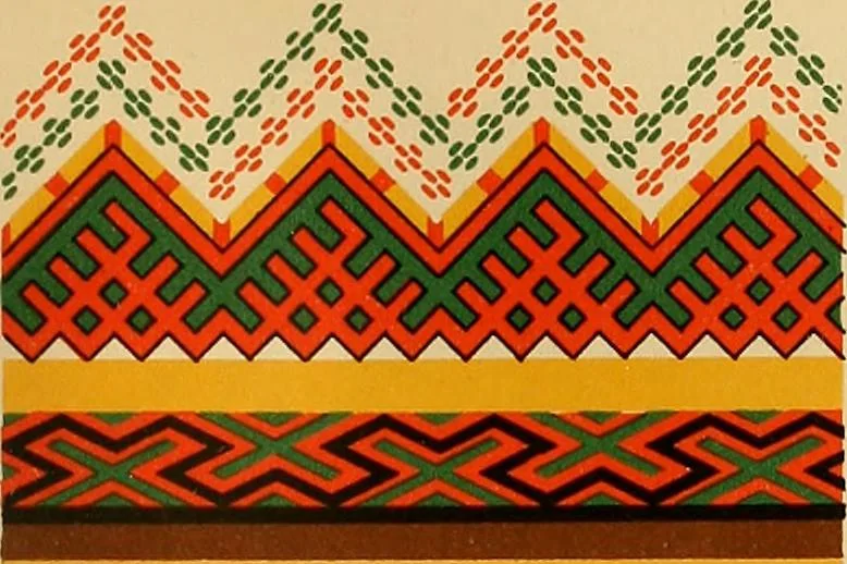 An illustration from Mordvalaisten pukuja kuoseja. Trachten und Muster der Mordvinen, 1896, leaf 244