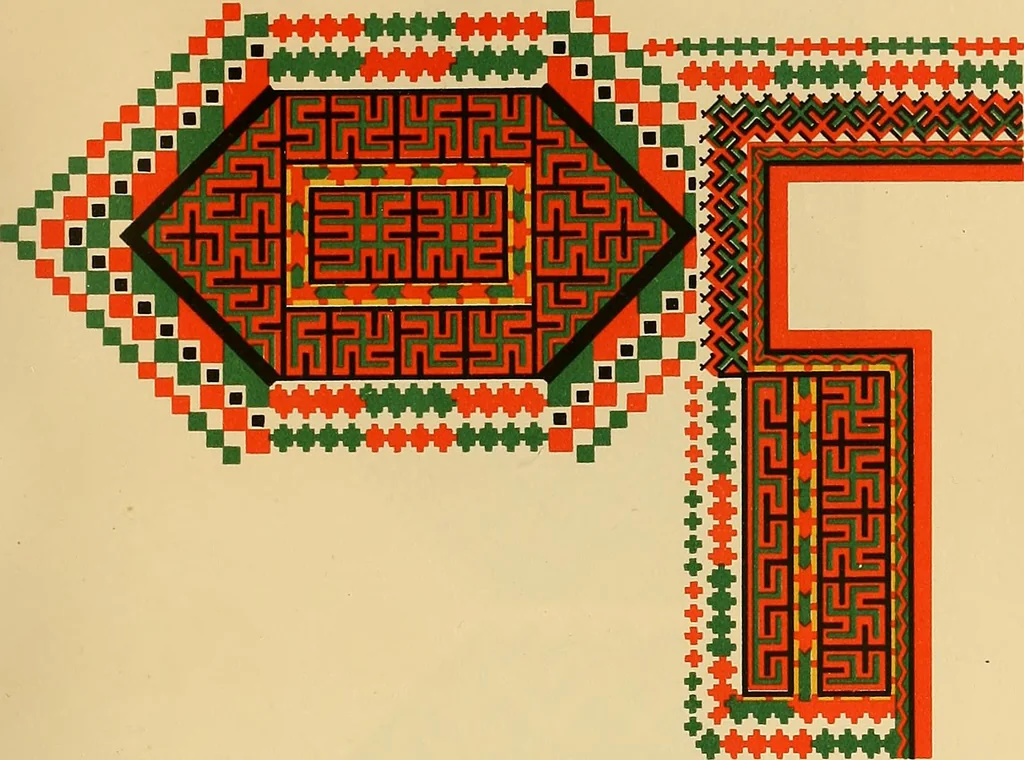 An illustration from Mordvalaisten pukuja kuoseja. Trachten und Muster der Mordvinen, 1896, leaf 246