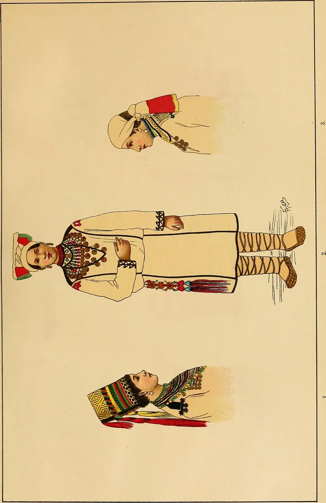An illustration from Mordvalaisten pukuja kuoseja. Trachten und Muster der Mordvinen, 1896, leaf 264