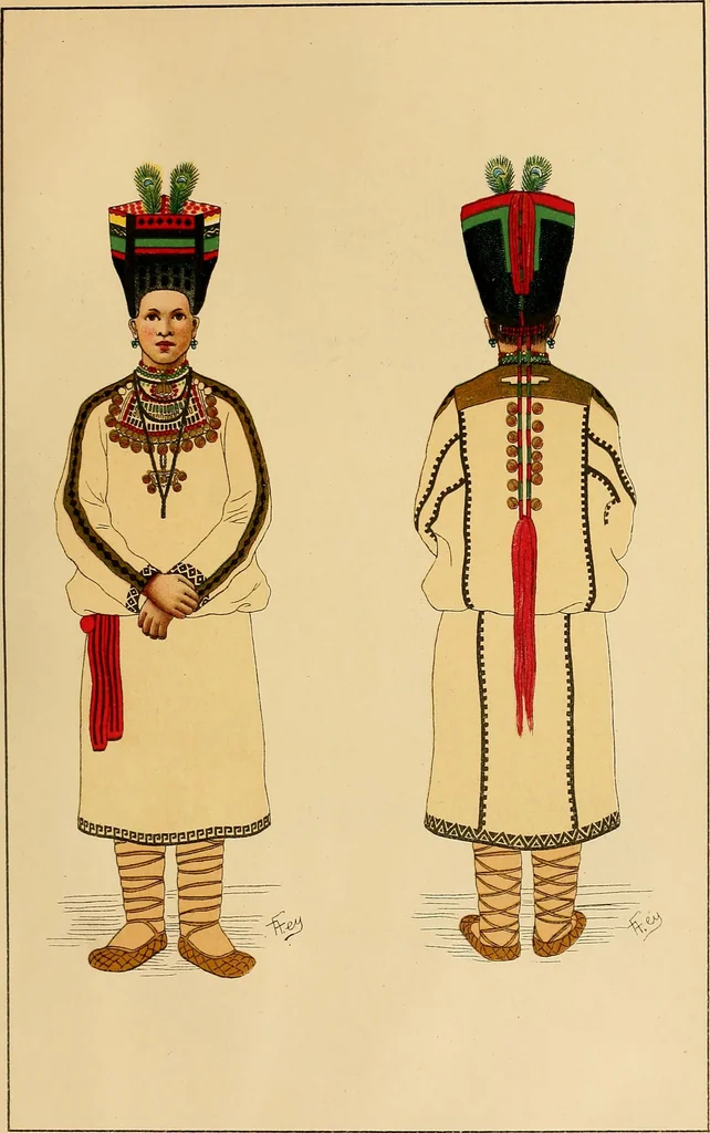 An illustration from Mordvalaisten pukuja kuoseja. Trachten und Muster der Mordvinen, 1896, leaf 266