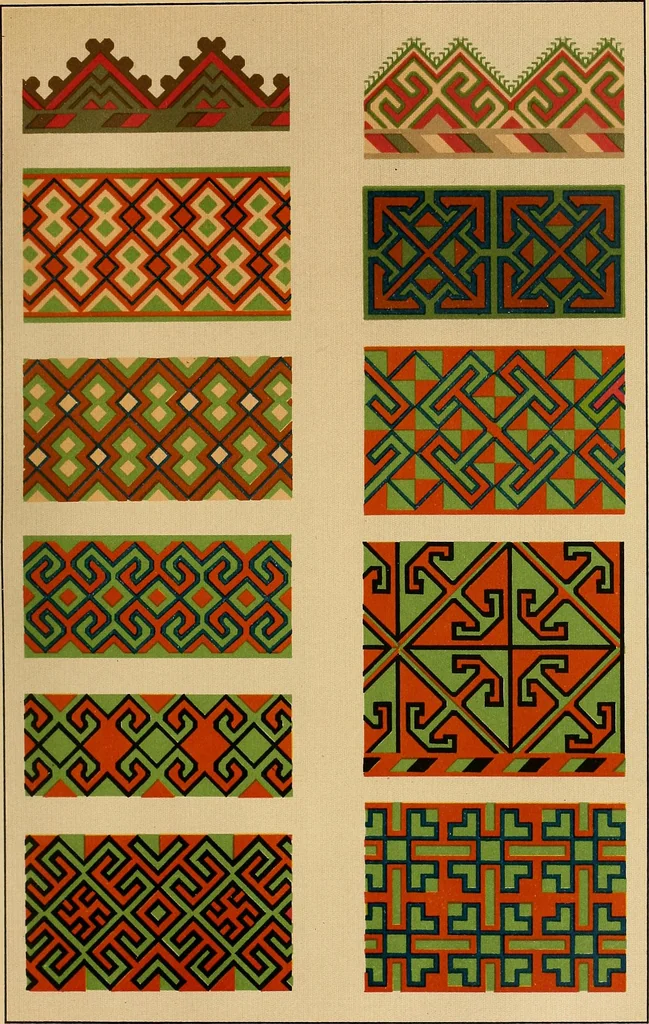 An illustration from Mordvalaisten pukuja kuoseja. Trachten und Muster der Mordvinen, 1896, leaf 278