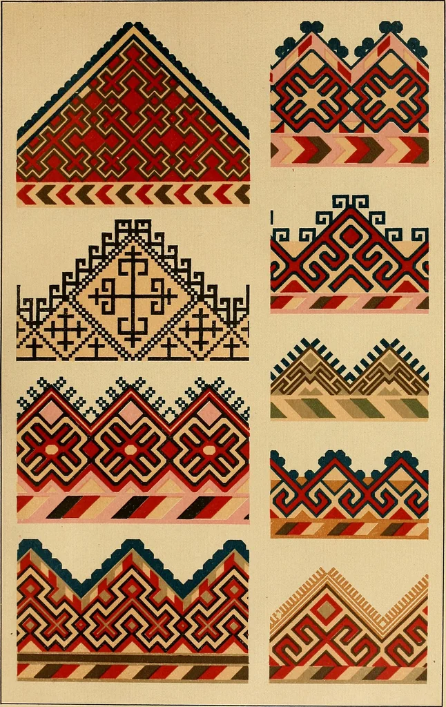 An illustration from Mordvalaisten pukuja kuoseja. Trachten und Muster der Mordvinen, 1896, leaf 286