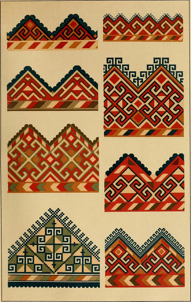 An illustration from Mordvalaisten pukuja kuoseja. Trachten und Muster der Mordvinen, 1896, leaf 292