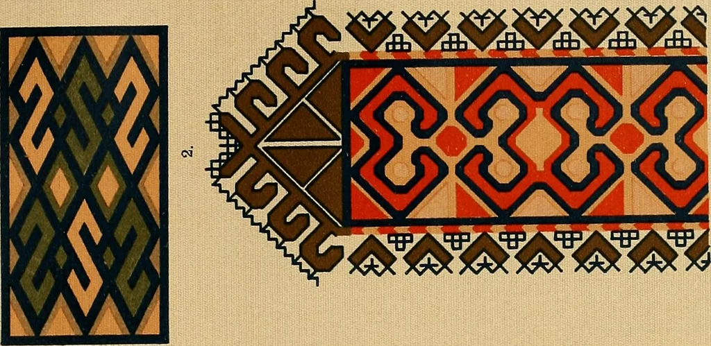 An illustration from Mordvalaisten pukuja kuoseja. Trachten und Muster der Mordvinen, 1896, leaf 318