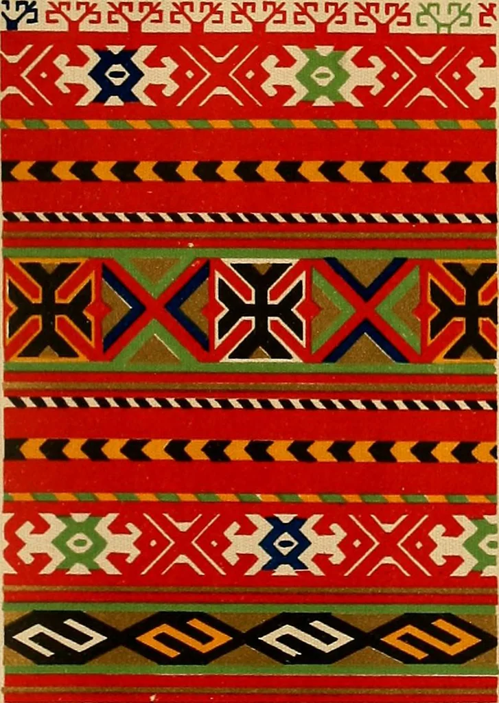 An illustration from Mordvalaisten pukuja kuoseja. Trachten und Muster der Mordvinen, 1896, leaf 384