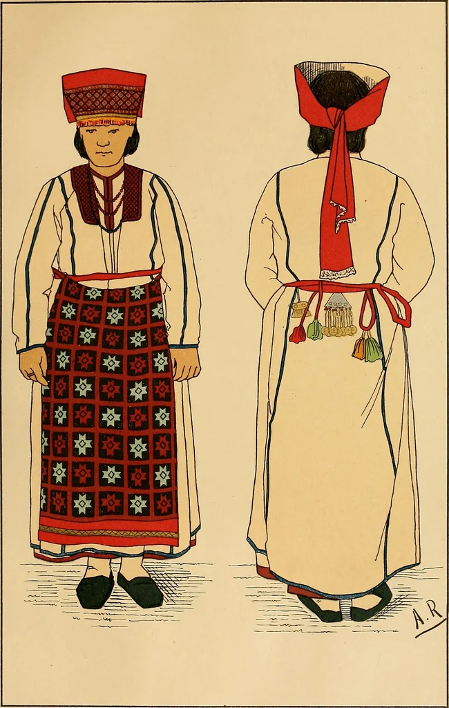 An illustration from Mordvalaisten pukuja kuoseja. Trachten und Muster der Mordvinen, 1896, leaf 392