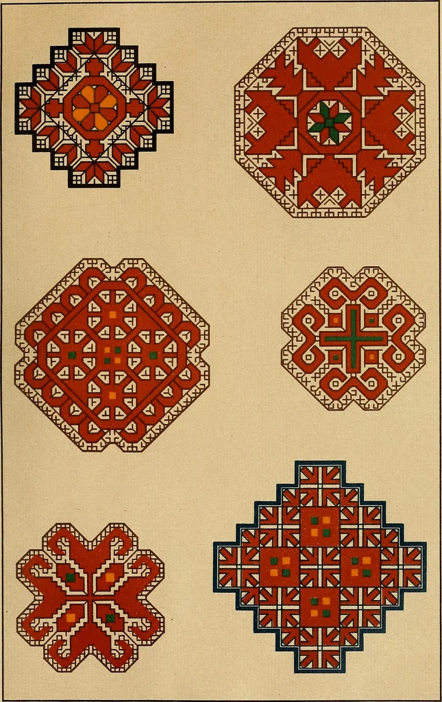 An illustration from Mordvalaisten pukuja kuoseja. Trachten und Muster der Mordvinen, 1896, leaf 410