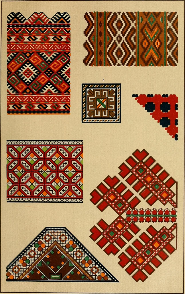 An illustration from Mordvalaisten pukuja kuoseja. Trachten und Muster der Mordvinen, 1896, leaf 414