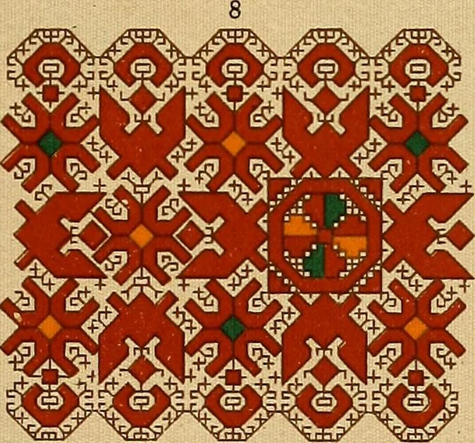An illustration from Mordvalaisten pukuja kuoseja. Trachten und Muster der Mordvinen, 1896, leaf 420