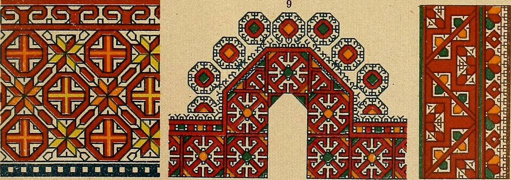 An illustration from Mordvalaisten pukuja kuoseja. Trachten und Muster der Mordvinen, 1896, leaf 420
