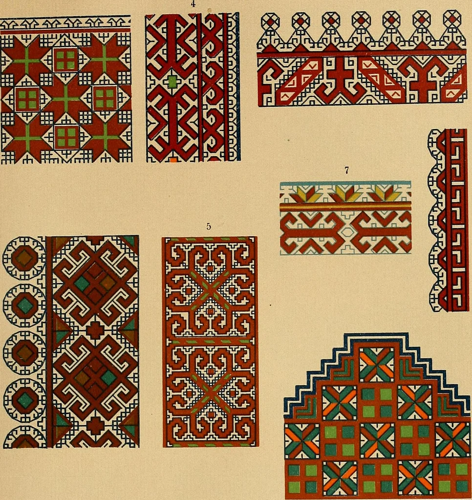 An illustration from Mordvalaisten pukuja kuoseja. Trachten und Muster der Mordvinen, 1896, leaf 430