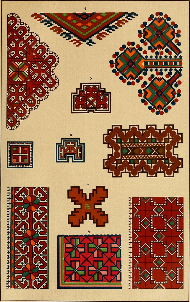 An illustration from Mordvalaisten pukuja kuoseja. Trachten und Muster der Mordvinen, 1896, leaf 432