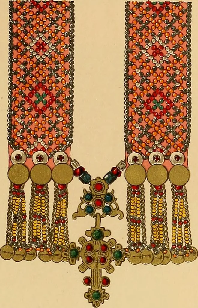 An illustration from Mordvalaisten pukuja kuoseja. Trachten und Muster der Mordvinen, 1896, leaf 460