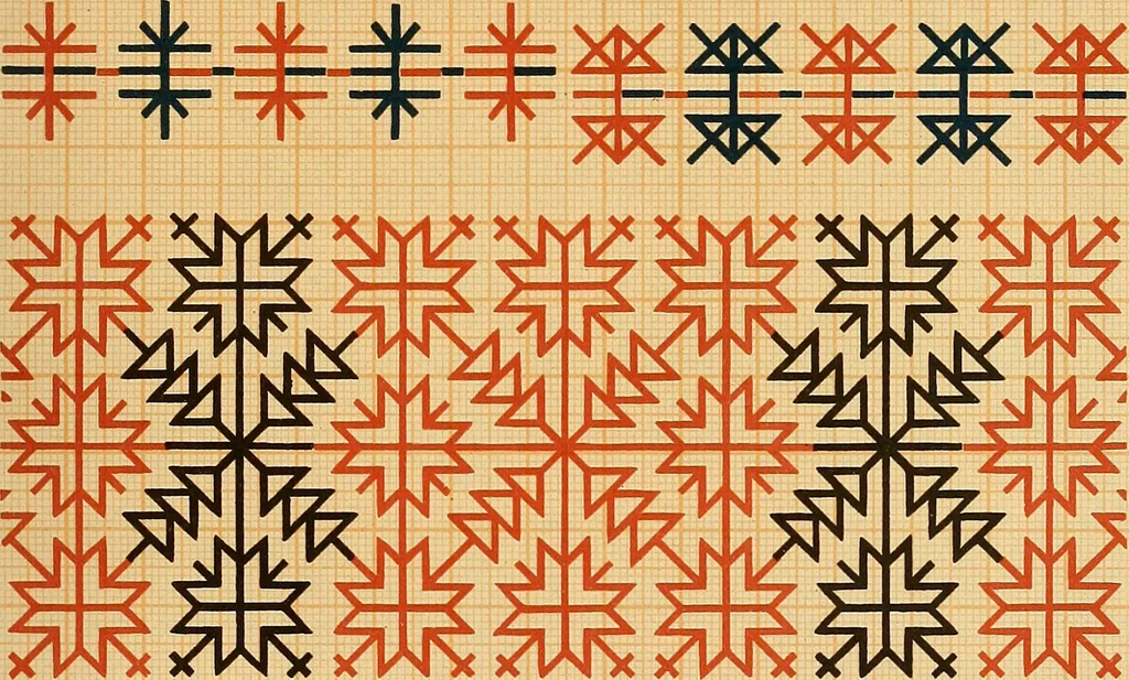 An illustration from Mordvalaisten pukuja kuoseja. Trachten und Muster der Mordvinen, 1896, leaf 482