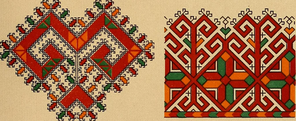 An illustration from Mordvalaisten pukuja kuoseja. Trachten und Muster der Mordvinen, 1896, leaf 564