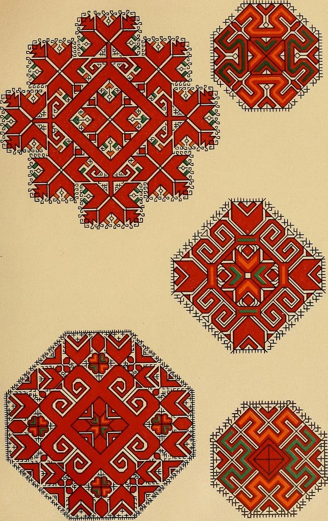 An illustration from Mordvalaisten pukuja kuoseja. Trachten und Muster der Mordvinen, 1896, leaf 566