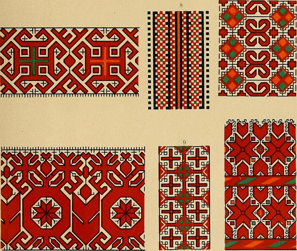 An illustration from Mordvalaisten pukuja kuoseja. Trachten und Muster der Mordvinen, 1896, leaf 570