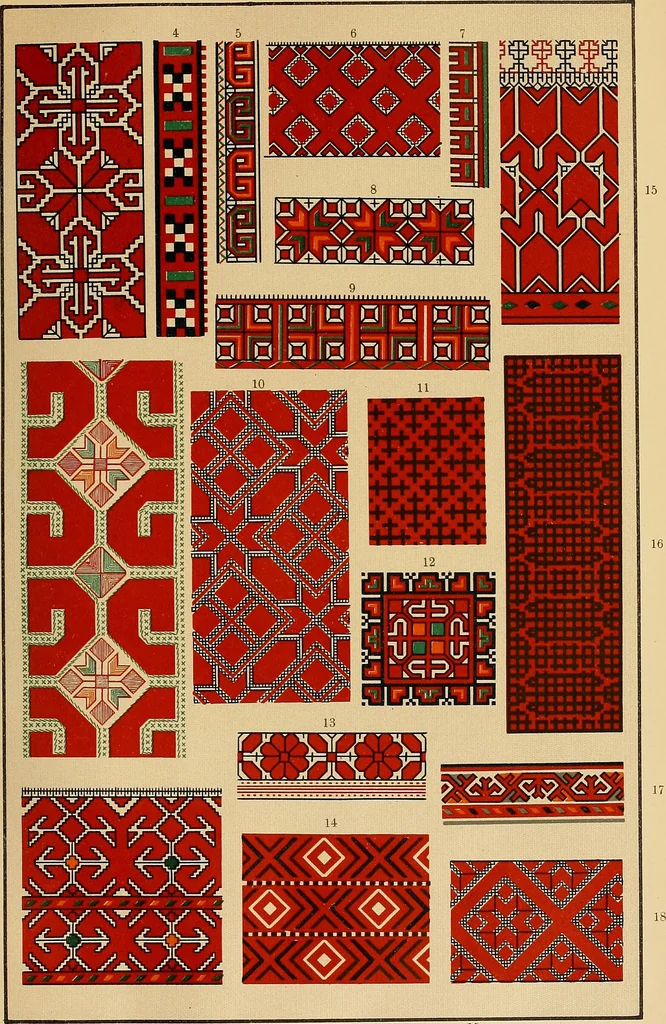 An illustration from Mordvalaisten pukuja kuoseja. Trachten und Muster der Mordvinen, 1896, leaf 572