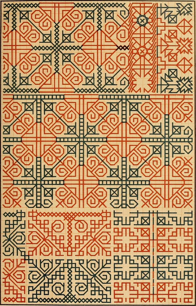 An illustration from Mordvalaisten pukuja kuoseja. Trachten und Muster der Mordvinen, 1896, leaf 596