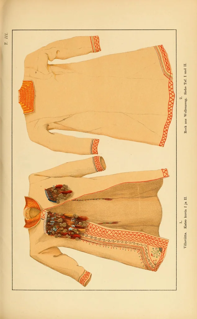 An illustration from Mordvalaisten pukuja ja kuoseja. Trachten und Muster der Mordvinen, 1896, leaf 235
