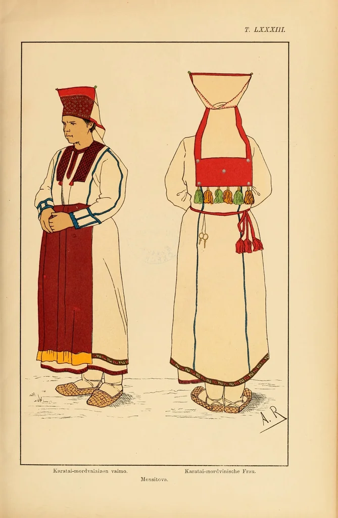 An illustration from Mordvalaisten pukuja ja kuoseja. Trachten und Muster der Mordvinen, 1896, leaf 395