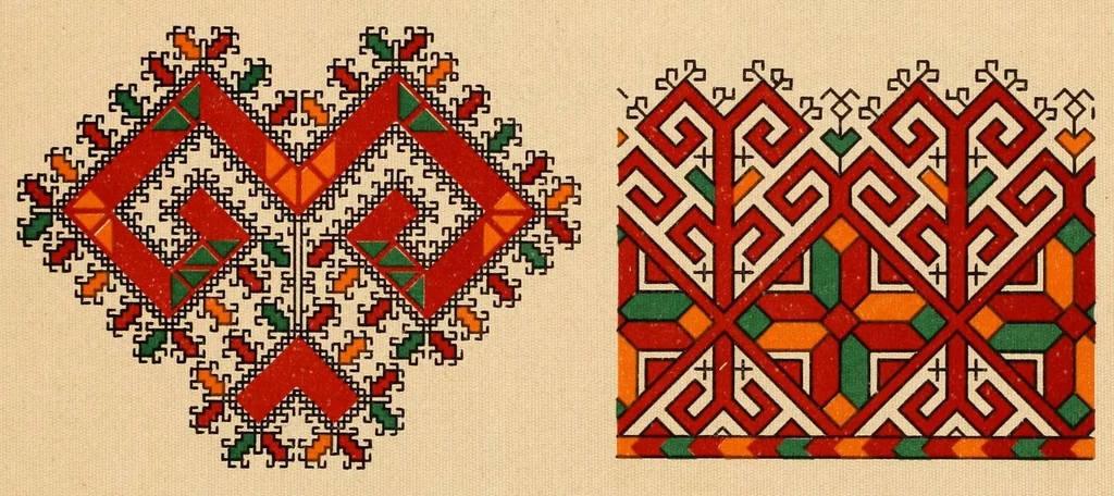 An illustration from Mordvalaisten pukuja ja kuoseja. Trachten und Muster der Mordvinen, 1896, leaf 567