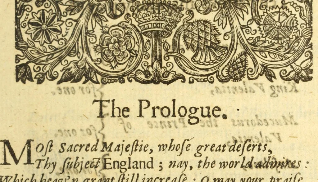 An illustration from A most pleasant comedy of Mucedorus, the kings sonne of Valentia, and Amadine the kings daughter of Aragon : with the merry conceits of Mouse : amplified with new additions, as it was acted before the Kings Majestie at Whitehall, on Shrove-Sunday night by His Highnesse Servants usually playing at the Globe : very delectable and full of conceited mirth, 1639, leaf 11