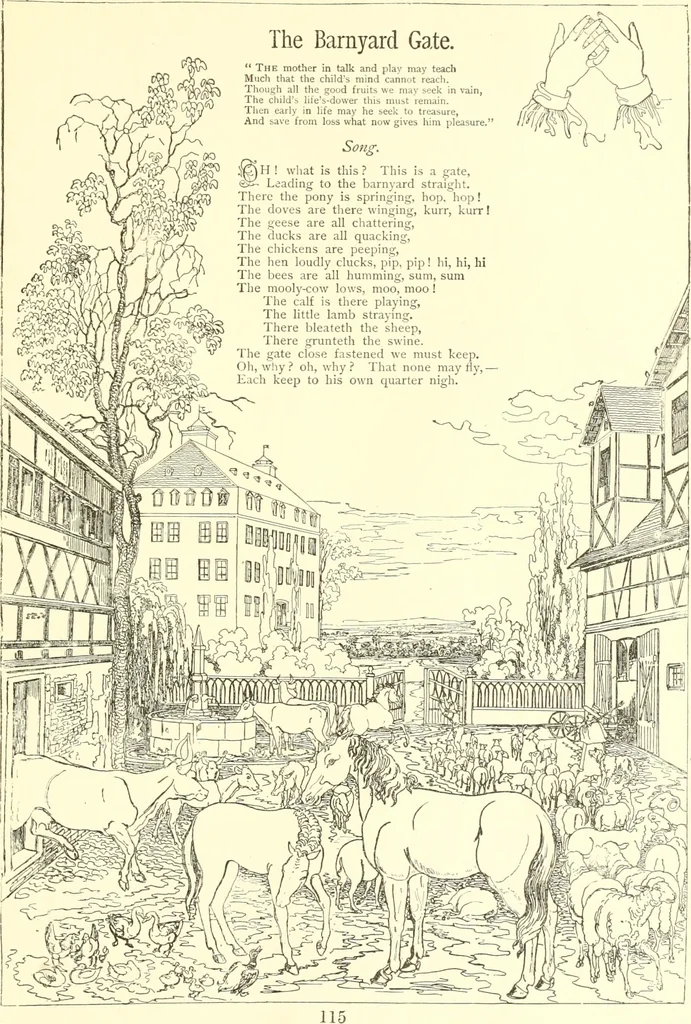 An illustration from Mother-play and nursery songs;, 1906, leaf 116