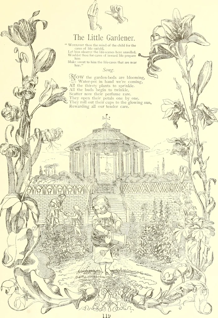 An illustration from Mother-play and nursery songs;, 1906, leaf 120