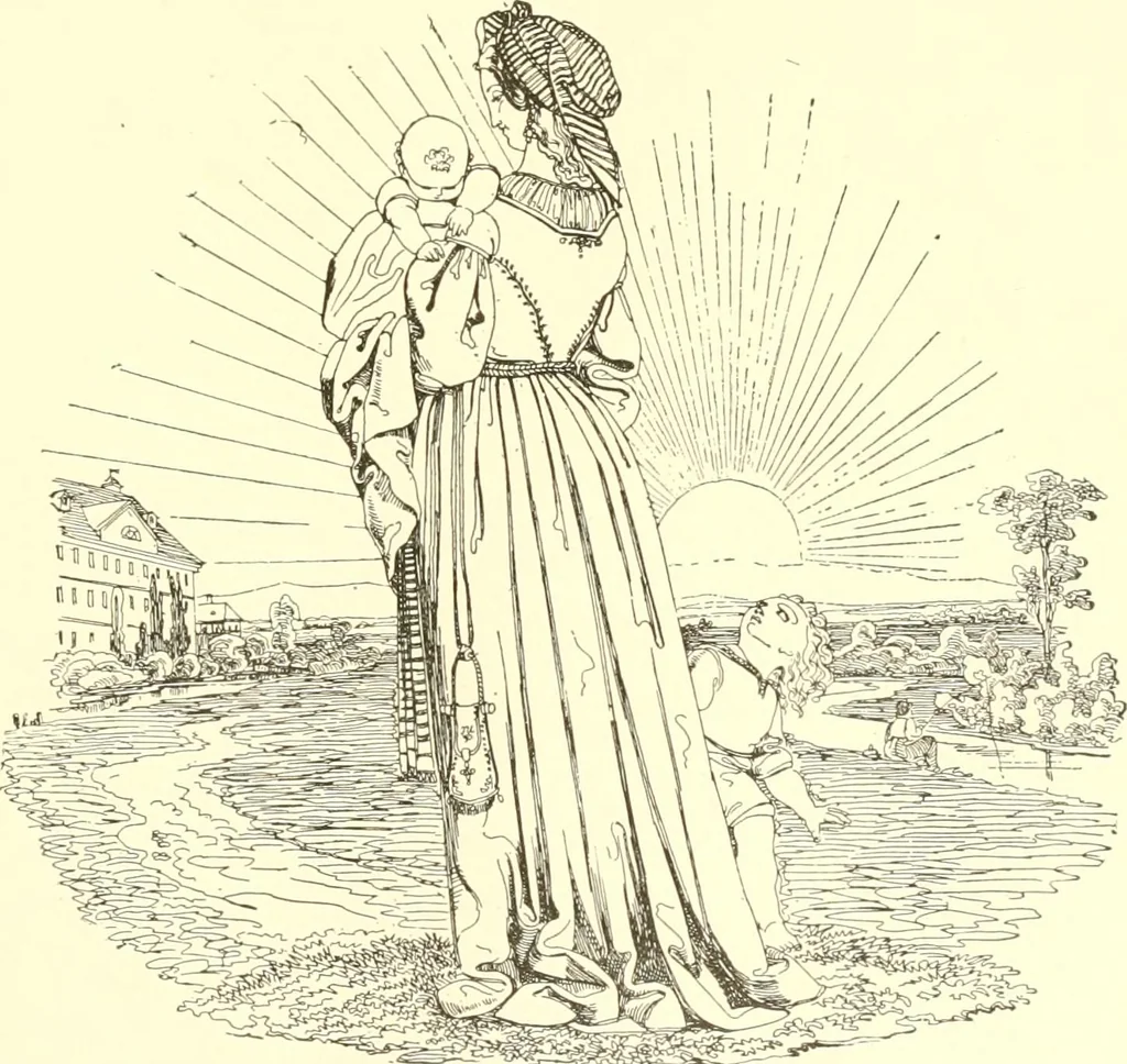 An illustration from Mother-play and nursery songs;, 1906, leaf 142