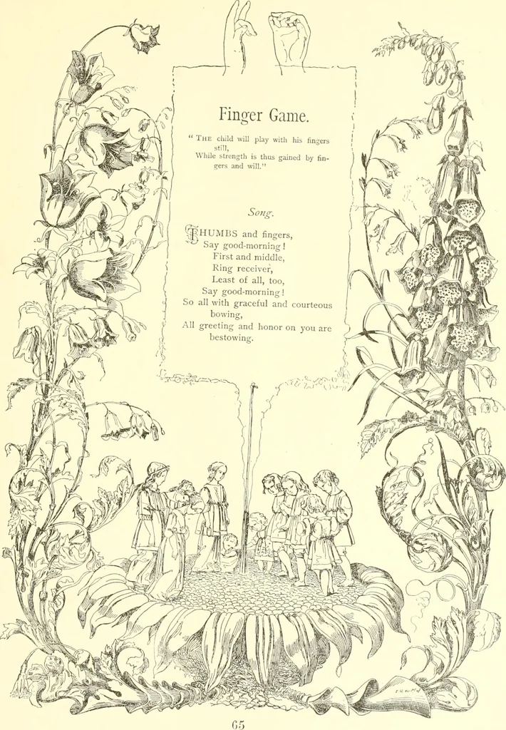 An illustration from Mother-play and nursery songs;, 1906, leaf 66