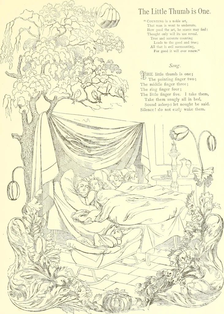 An illustration from Mother-play and nursery songs;, 1906, leaf 70