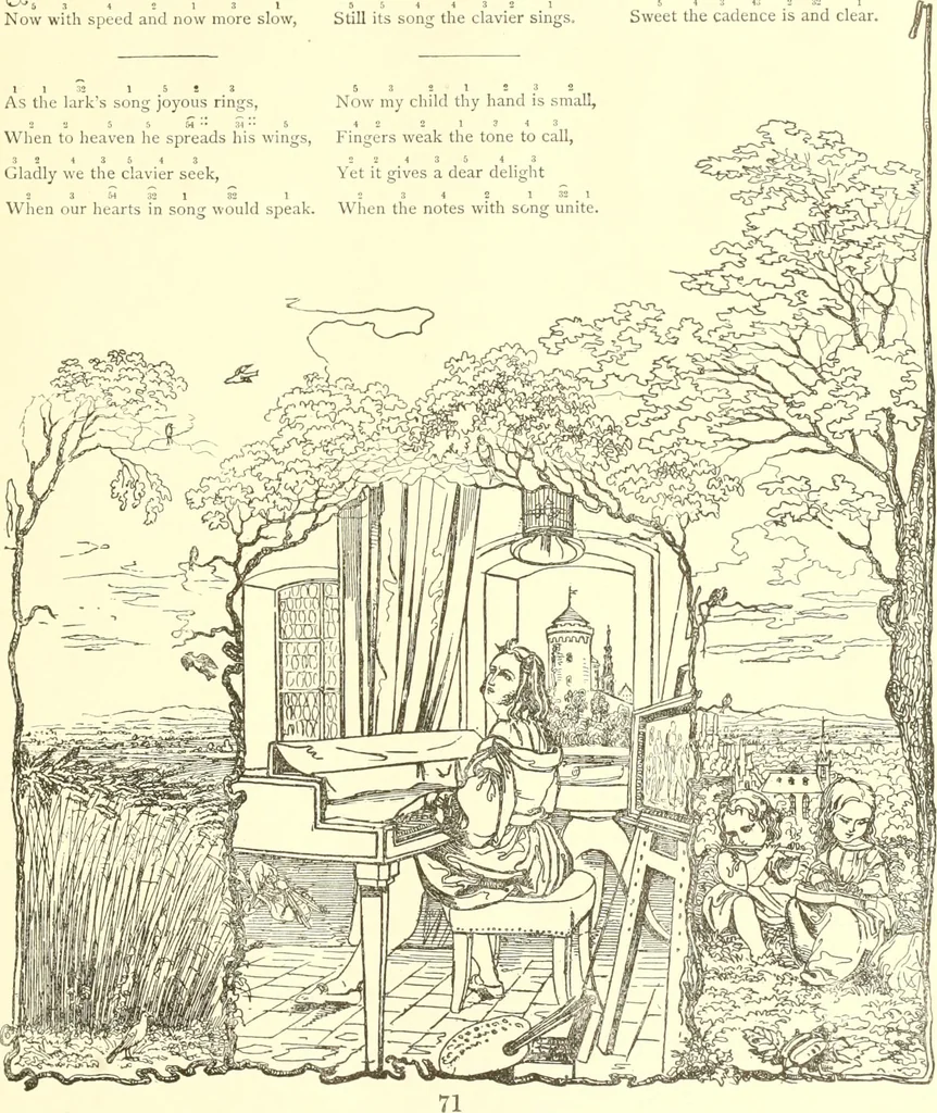 An illustration from Mother-play and nursery songs;, 1906, leaf 72