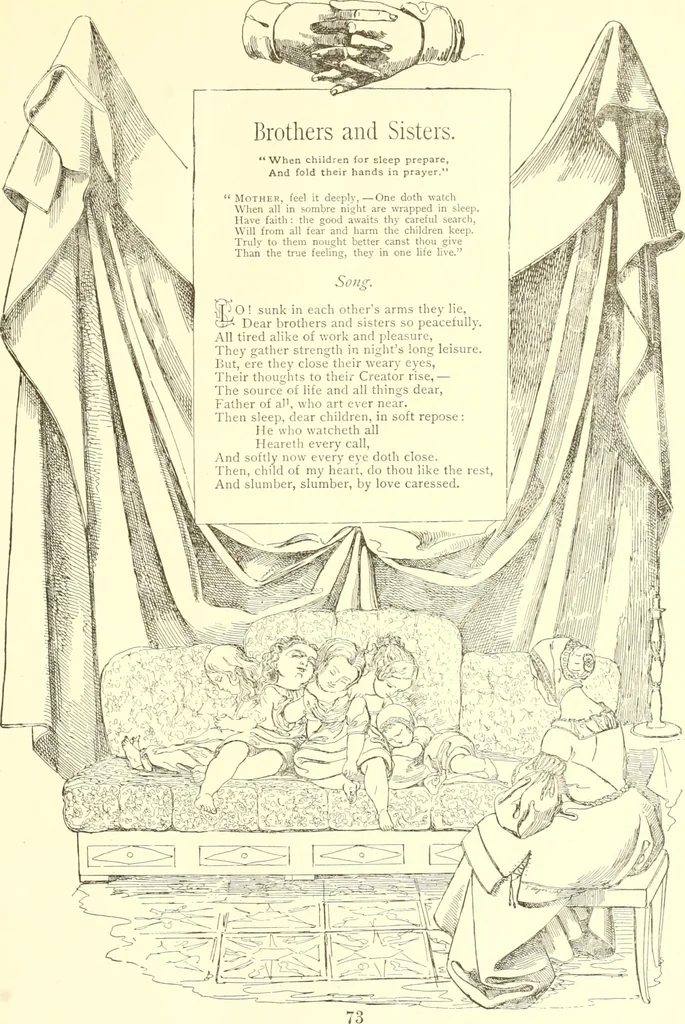 An illustration from Mother-play and nursery songs;, 1906, leaf 74