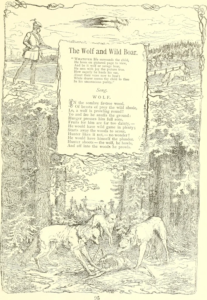 An illustration from Mother-play and nursery songs;, 1906, leaf 96