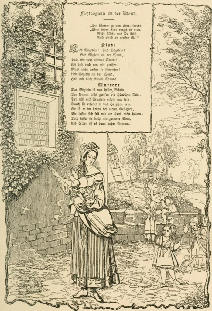 An illustration from Mother's songs, games and stories : Fröbel's "Mutter- und Kose-Lieder", 1888, leaf 100
