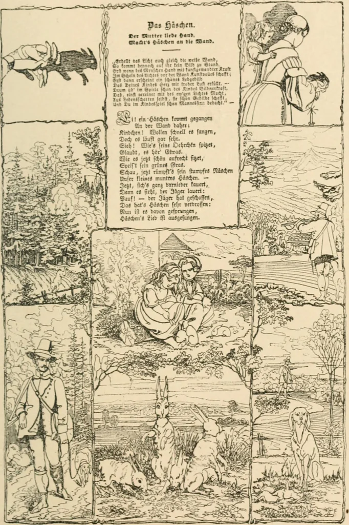 An illustration from Mother's songs, games and stories : Fröbel's "Mutter- und Kose-Lieder", 1888, leaf 102