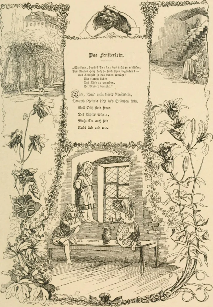 An illustration from Mother's songs, games and stories : Fröbel's "Mutter- und Kose-Lieder", 1888, leaf 108