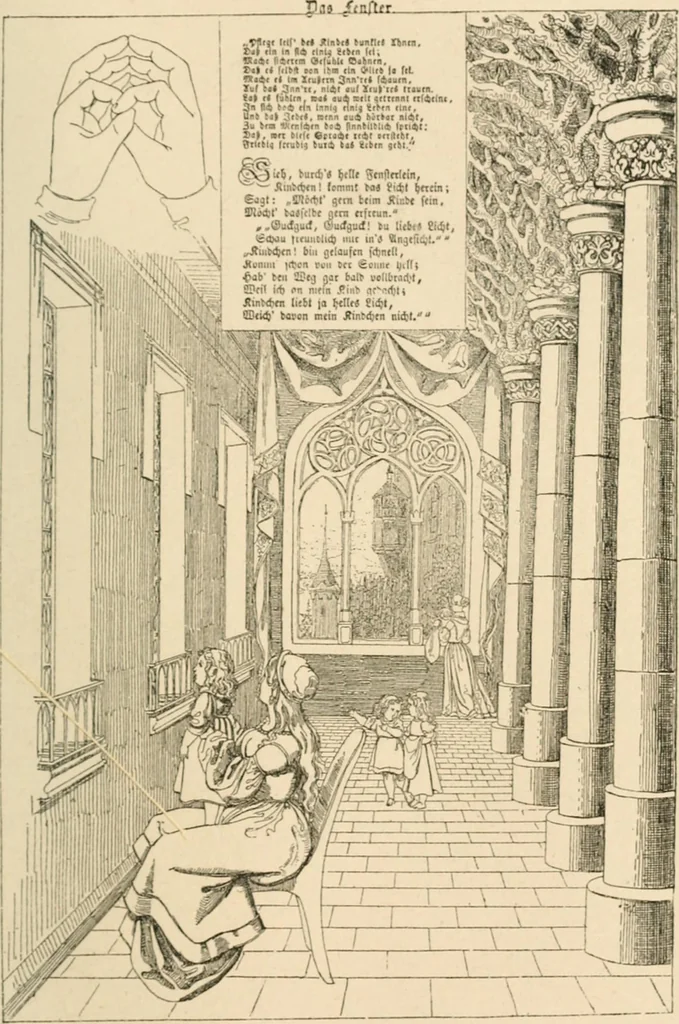 An illustration from Mother's songs, games and stories : Fröbel's "Mutter- und Kose-Lieder", 1888, leaf 110