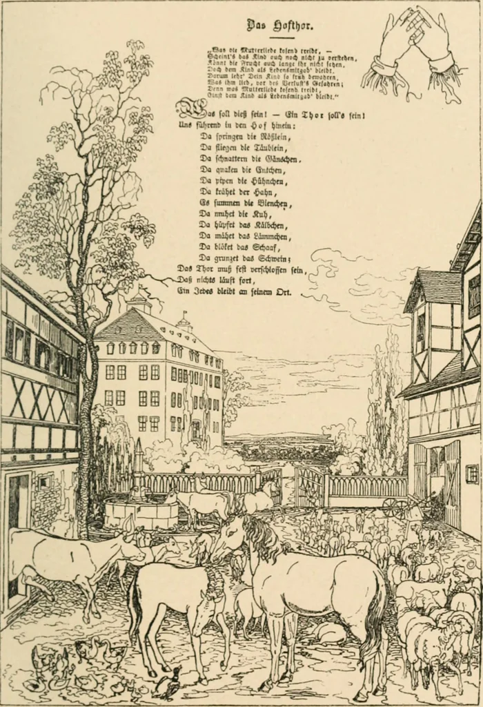 An illustration from Mother's songs, games and stories : Fröbel's "Mutter- und Kose-Lieder", 1888, leaf 118