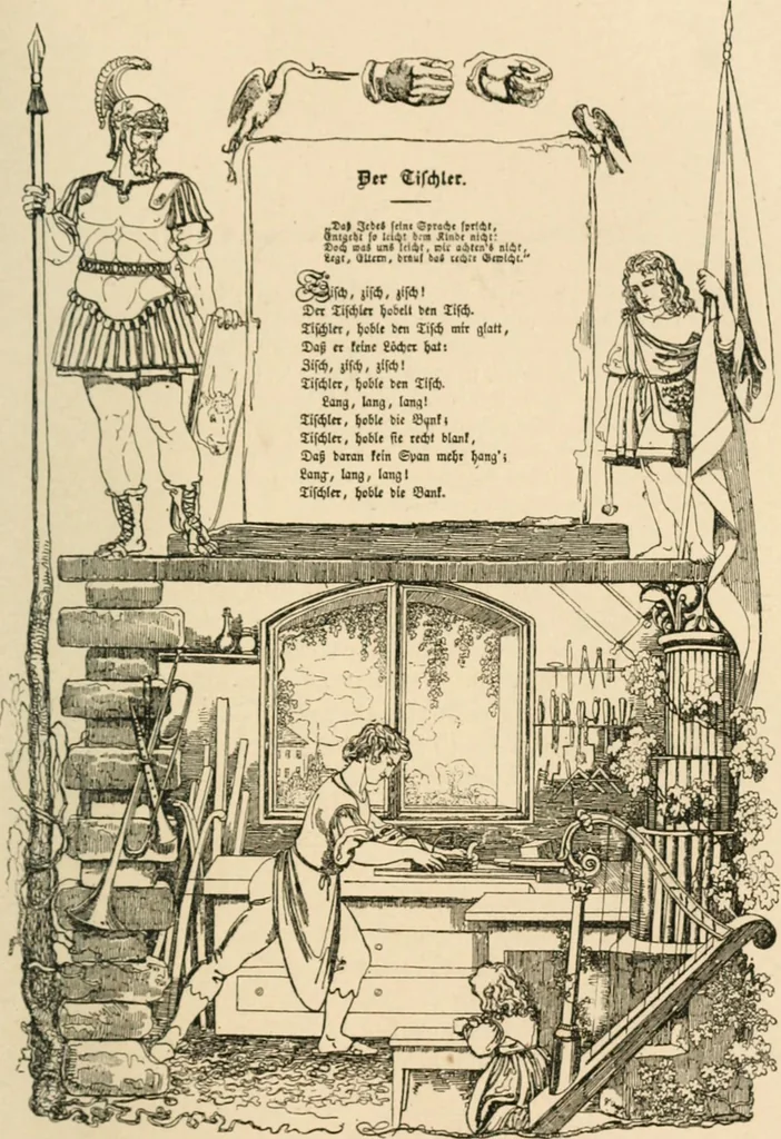 An illustration from Mother's songs, games and stories : Fröbel's "Mutter- und Kose-Lieder", 1888, leaf 128